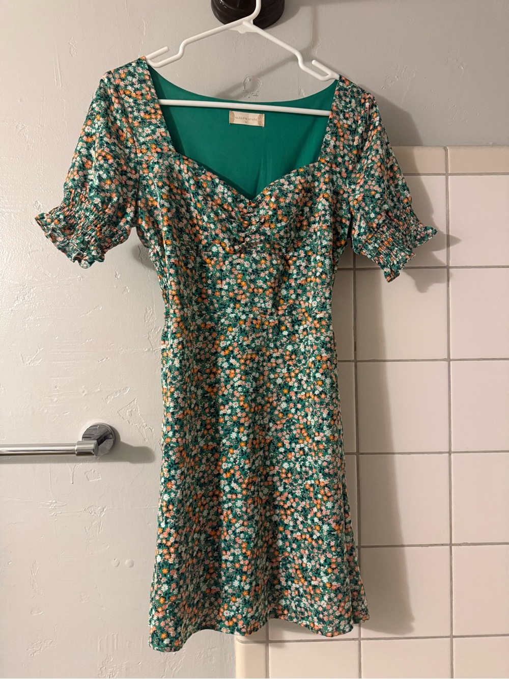 Altar'd State Green Floral Sweetheart Mini Dress
